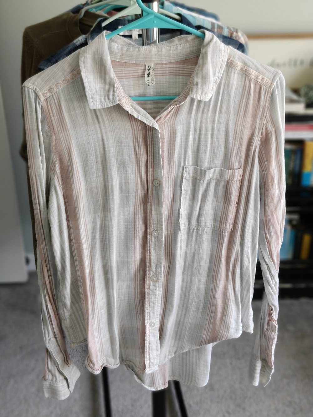 Mudd Striped Button-Up Shirt in White and Pale Pink